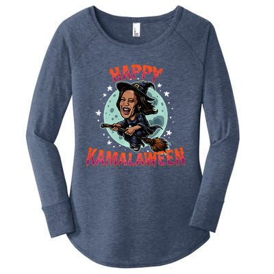 Happy Kamalaween Funny Kamala Harris 2024 Halloween Witch Women's Perfect Tri Tunic Long Sleeve Shirt