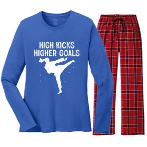 High Kicks Higher Goals Taekwondo Martial Arts Tkd Gift Women's Long Sleeve Flannel Pajama Set 