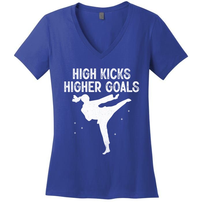 High Kicks Higher Goals Taekwondo Martial Arts Tkd Gift Women's V-Neck T-Shirt