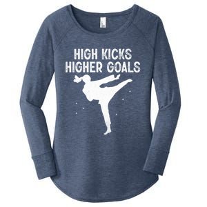 High Kicks Higher Goals Taekwondo Martial Arts Tkd Gift Women's Perfect Tri Tunic Long Sleeve Shirt