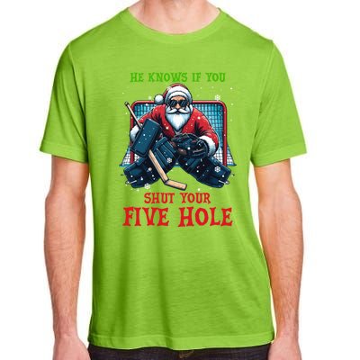 He Knows If You Shut Your Fivehole Christmas Santa Hockey Great Gift Adult ChromaSoft Performance T-Shirt