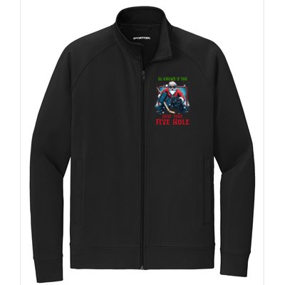 He Knows If You Shut Your Fivehole Christmas Santa Hockey Great Gift Stretch Full-Zip Cadet Jacket