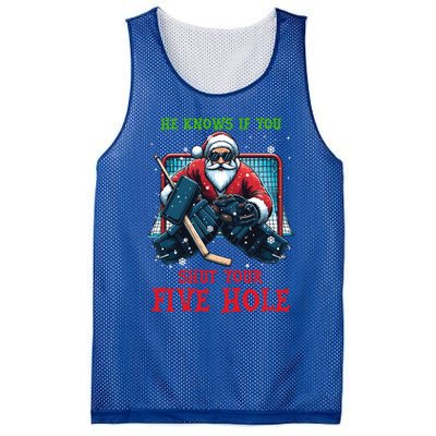 He Knows If You Shut Your Fivehole Christmas Santa Hockey Great Gift Mesh Reversible Basketball Jersey Tank