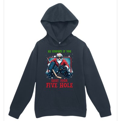 He Knows If You Shut Your Fivehole Christmas Santa Hockey Great Gift Urban Pullover Hoodie