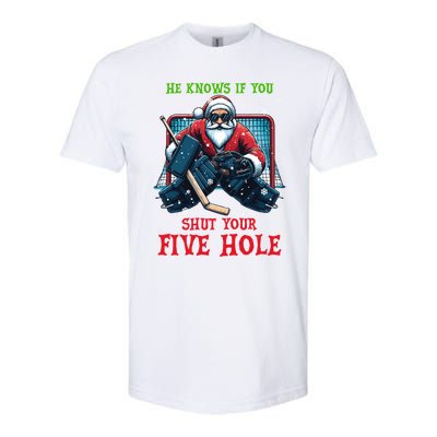 He Knows If You Shut Your Fivehole Christmas Santa Hockey Great Gift Softstyle CVC T-Shirt