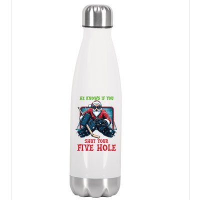 He Knows If You Shut Your Fivehole Christmas Santa Hockey Great Gift Stainless Steel Insulated Water Bottle