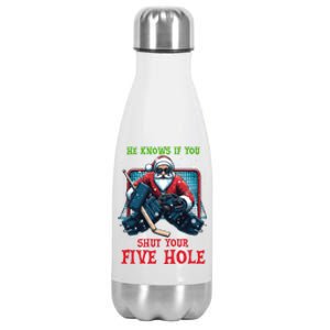 He Knows If You Shut Your Fivehole Christmas Santa Hockey Great Gift Stainless Steel Insulated Water Bottle