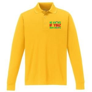 He Knows If Yinz Been Jagoffs Gift Pittsburghese Christmas Xmas Gift Performance Long Sleeve Polo