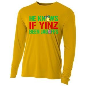 He Knows If Yinz Been Jagoffs Gift Pittsburghese Christmas Xmas Gift Cooling Performance Long Sleeve Crew