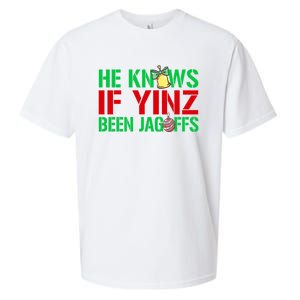 He Knows If Yinz Been Jagoffs Gift Pittsburghese Christmas Xmas Gift Sueded Cloud Jersey T-Shirt