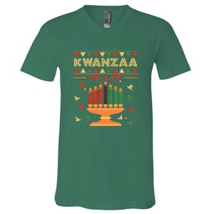 Happy Kwanzaa It's Lit African American V-Neck T-Shirt