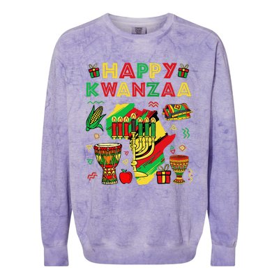 Happy Kwanzaa Kinara Set Mazao African American Christmas Colorblast Crewneck Sweatshirt