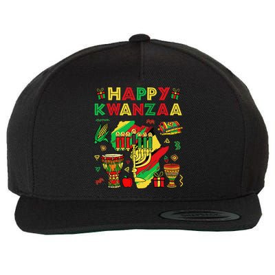 Happy Kwanzaa Kinara Set Mazao African American Christmas Wool Snapback Cap