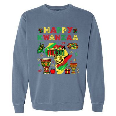 Happy Kwanzaa Kinara Set Mazao African American Christmas Garment-Dyed Sweatshirt