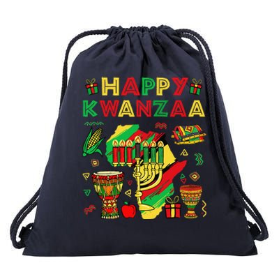 Happy Kwanzaa Kinara Set Mazao African American Christmas Drawstring Bag