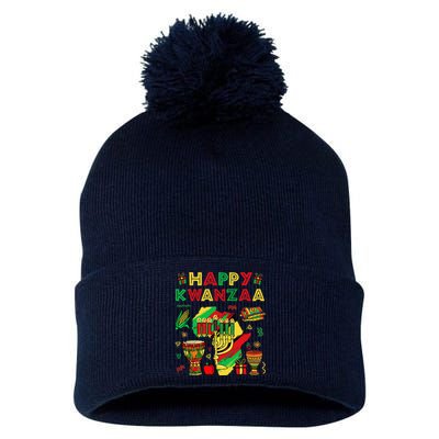 Happy Kwanzaa Kinara Set Mazao African American Christmas Pom Pom 12in Knit Beanie