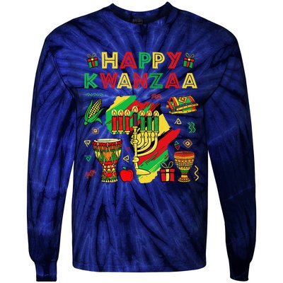 Happy Kwanzaa Kinara Set Mazao African American Christmas Tie-Dye Long Sleeve Shirt