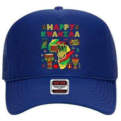 Happy Kwanzaa Kinara Set Mazao African American Christmas High Crown Mesh Back Trucker Hat