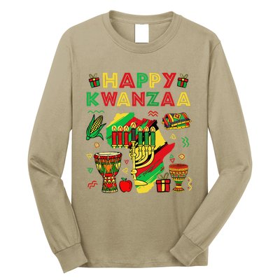 Happy Kwanzaa Kinara Set Mazao African American Christmas Long Sleeve Shirt