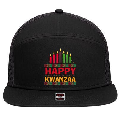 Happy Kwanzaa Kinara Seven Candles African American Holiday 7 Panel Mesh Trucker Snapback Hat