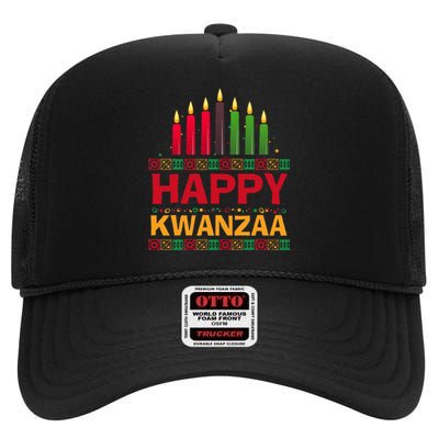 Happy Kwanzaa Kinara Seven Candles African American Holiday High Crown Mesh Back Trucker Hat