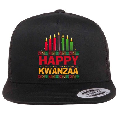 Happy Kwanzaa Kinara Seven Candles African American Holiday Flat Bill Trucker Hat