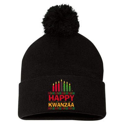 Happy Kwanzaa Kinara Seven Candles African American Holiday Pom Pom 12in Knit Beanie