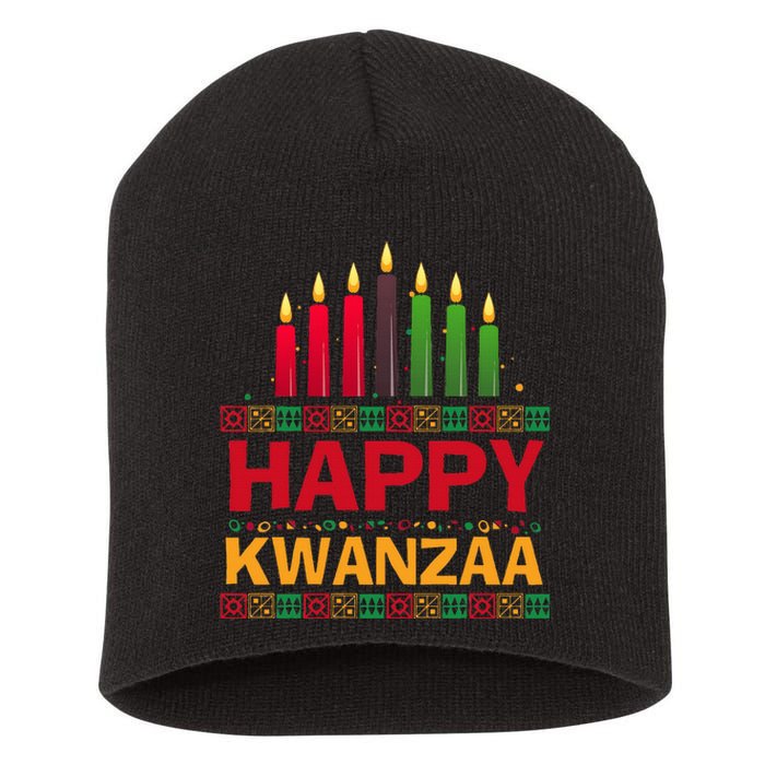 Happy Kwanzaa Kinara Seven Candles African American Holiday Short Acrylic Beanie