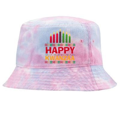 Happy Kwanzaa Kinara Seven Candles African American Holiday Tie-Dyed Bucket Hat