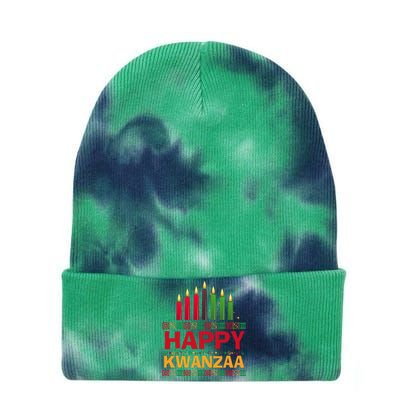 Happy Kwanzaa Kinara Seven Candles African American Holiday Tie Dye 12in Knit Beanie