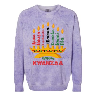 Happy Kwanzaa Kinara Seven Candles Principles Of Kwanzaa Colorblast Crewneck Sweatshirt