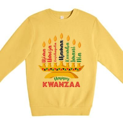 Happy Kwanzaa Kinara Seven Candles Principles Of Kwanzaa Premium Crewneck Sweatshirt