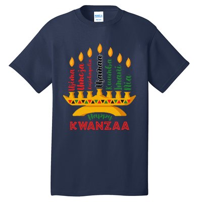 Happy Kwanzaa Kinara Seven Candles Principles Of Kwanzaa Tall T-Shirt