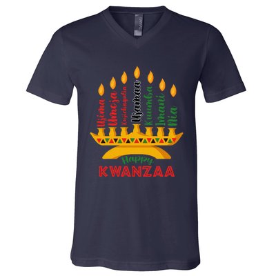 Happy Kwanzaa Kinara Seven Candles Principles Of Kwanzaa V-Neck T-Shirt