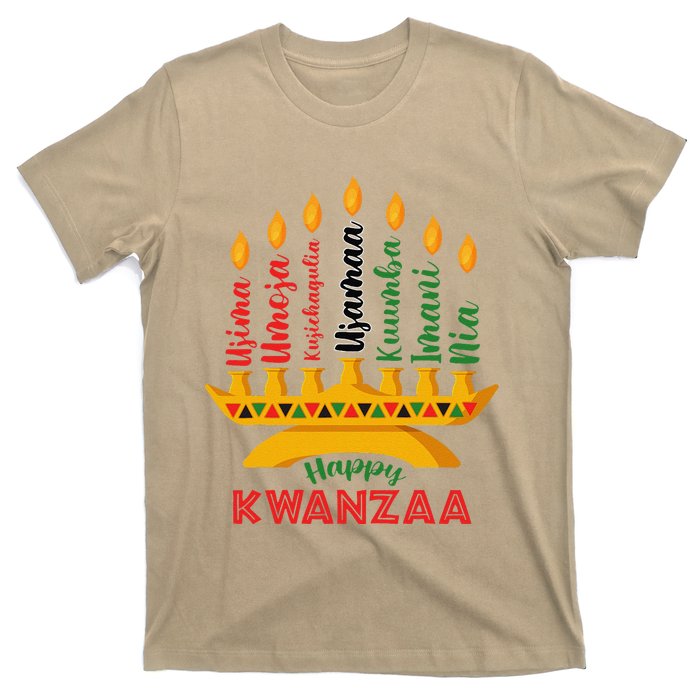 Happy Kwanzaa Kinara Seven Candles Principles Of Kwanzaa T-Shirt