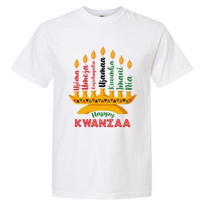 Happy Kwanzaa Kinara Seven Candles Principles Of Kwanzaa Garment-Dyed Heavyweight T-Shirt