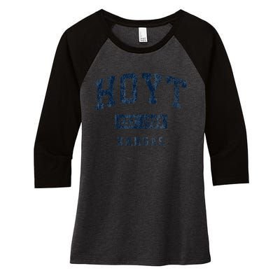 Hoyt Kansas Ks Vintage Sports Established Women's Tri-Blend 3/4-Sleeve Raglan Shirt