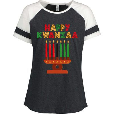 Happy Kwanzaa Kinara Seven Candles African American Enza Ladies Jersey Colorblock Tee