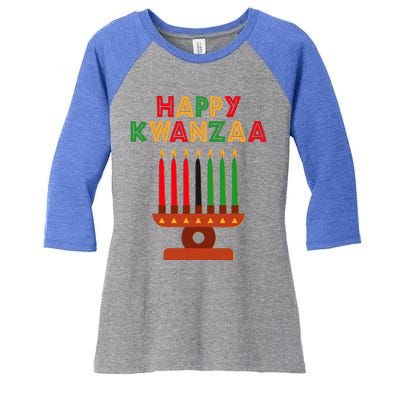 Happy Kwanzaa Kinara Seven Candles African American Women's Tri-Blend 3/4-Sleeve Raglan Shirt