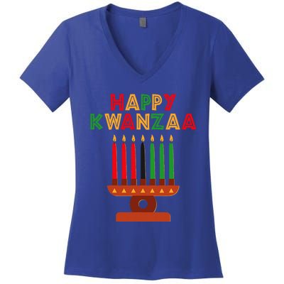 Happy Kwanzaa Kinara Seven Candles African American Women's V-Neck T-Shirt