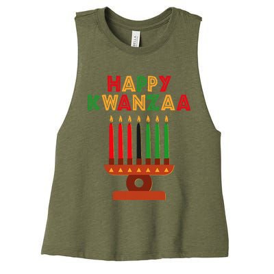 Happy Kwanzaa Kinara Seven Candles African American Women's Racerback Cropped Tank