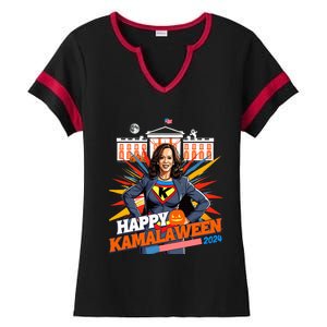 Happy Kamalaween Kamala Harris Halloween Cat Ladies Witches Ladies Halftime Notch Neck Tee