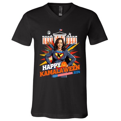 Happy Kamalaween Kamala Harris Halloween Cat Ladies Witches V-Neck T-Shirt