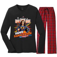 Happy Kamalaween Kamala Harris Halloween Cat Ladies Witches Women's Long Sleeve Flannel Pajama Set 