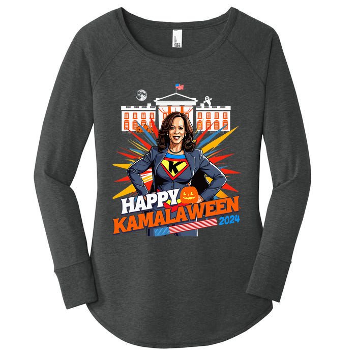 Happy Kamalaween Kamala Harris Halloween Cat Ladies Witches Women's Perfect Tri Tunic Long Sleeve Shirt