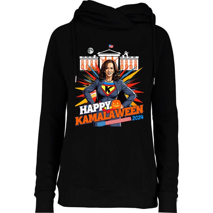 Happy Kamalaween Kamala Harris Halloween Cat Ladies Witches Womens Funnel Neck Pullover Hood