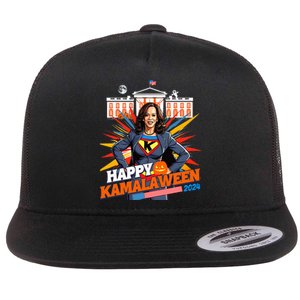 Happy Kamalaween Kamala Harris Halloween Cat Ladies Witches Flat Bill Trucker Hat