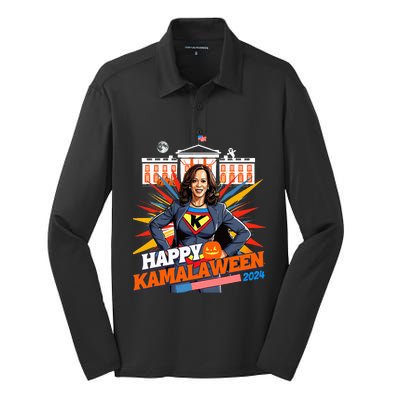 Happy Kamalaween Kamala Harris Halloween Cat Ladies Witches Silk Touch Performance Long Sleeve Polo