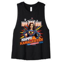 Happy Kamalaween Kamala Harris Halloween Cat Ladies Witches Women's Racerback Cropped Tank