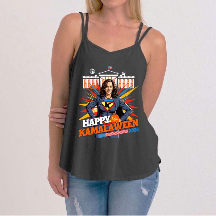 Happy Kamalaween Kamala Harris Halloween Cat Ladies Witches Women's Strappy Tank